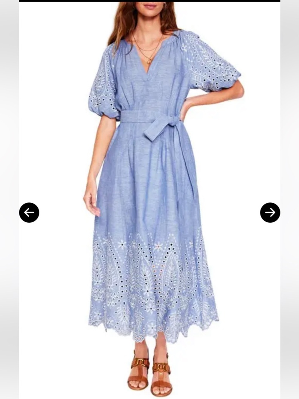 BODEN Florence Embroidered Eyelet Linen and Cotton Puff Sleeve Dress